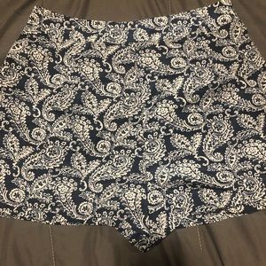 Navy blue paisley high waisted shorts